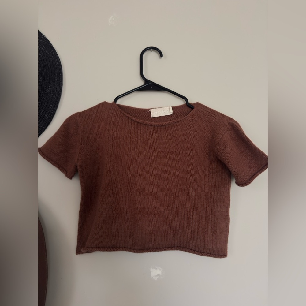 Daughter for anthro Brown Crop Short Sleeve sweater